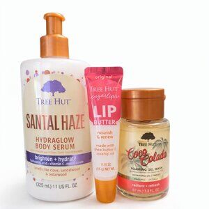 Tree Hut Bundle Santal Haze Body Serum + Coco Colada Wash + Lip Butter NEW
